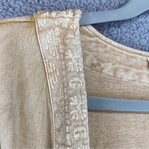 Solitaire Boho Open Front Beige Embroidered Kimono Cardigan Sz S - Picture 7 of 11